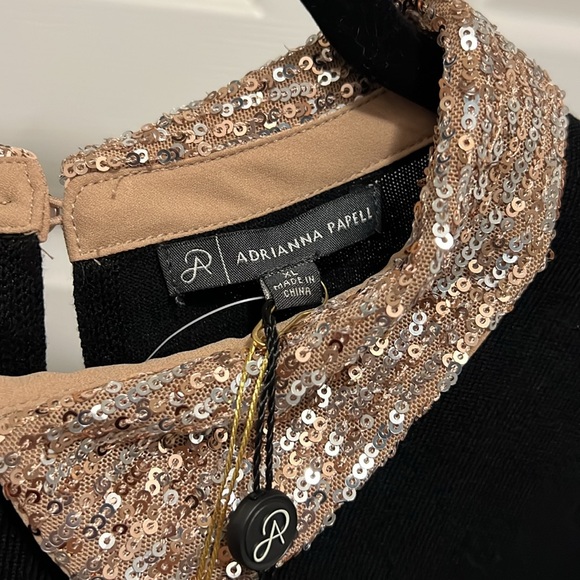 New with Tags - fitted black sweater with gold sequin collar detail - Picture 3 of 5